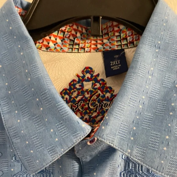Robert Graham Fully Embroidered Light Blue Designer Dress Shirt Mens 2XLT TALL - Picture 4 of 16